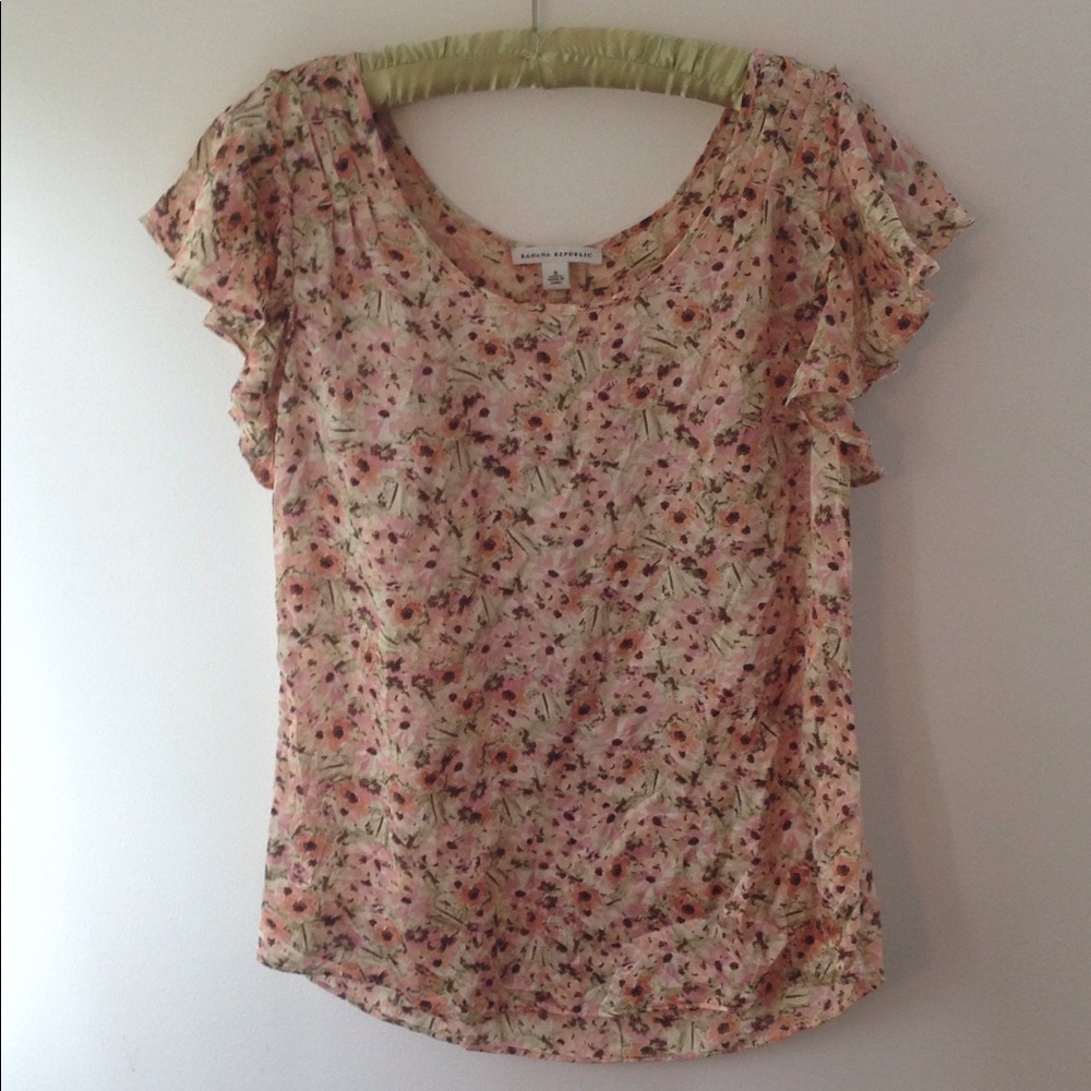Banana republic silk floral blouse size small pink
